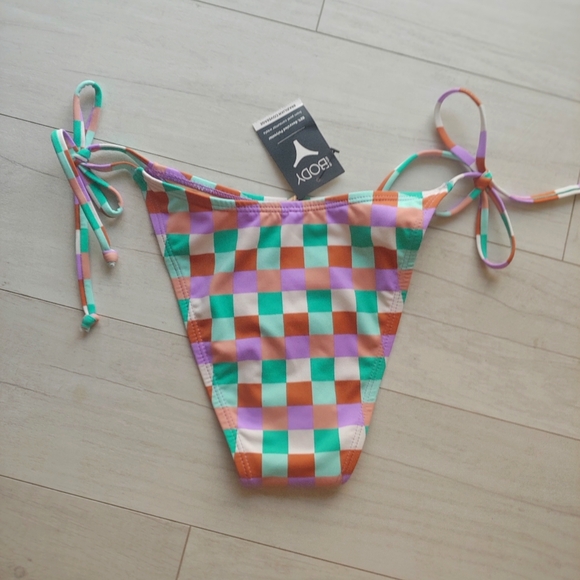 Cotton On BODY NEW Tie Side Check Brazilian Bikini Bottoms - Picture 6 of 13